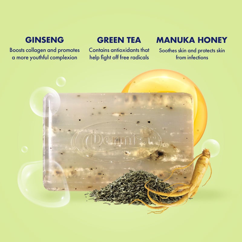 Dermisa Green Tea Bar | Gentle Skin Cleansing and Exfoliation | Contains Antioxidants Green Tea, Manuka Honey, Ginseng | NO PARABENS, NO SULFATES | 3OZ Pack of 1 - Image 3